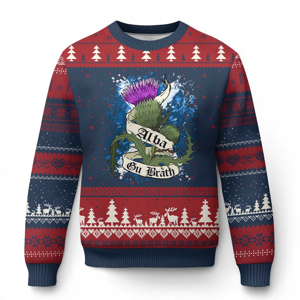Alba Gu Brath Ugly Christmas Sweater Vintage Thistle Flower Scottish Scotland Flag Saltire TS11 Navy Red Print Your Wear