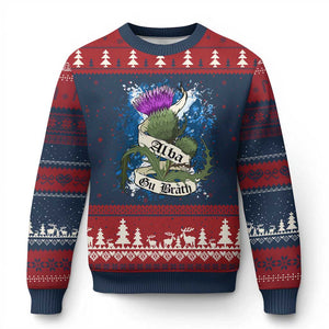 Alba Gu Brath Ugly Christmas Sweater Vintage Thistle Flower Scottish Scotland Flag Saltire TS11 Navy Red Print Your Wear
