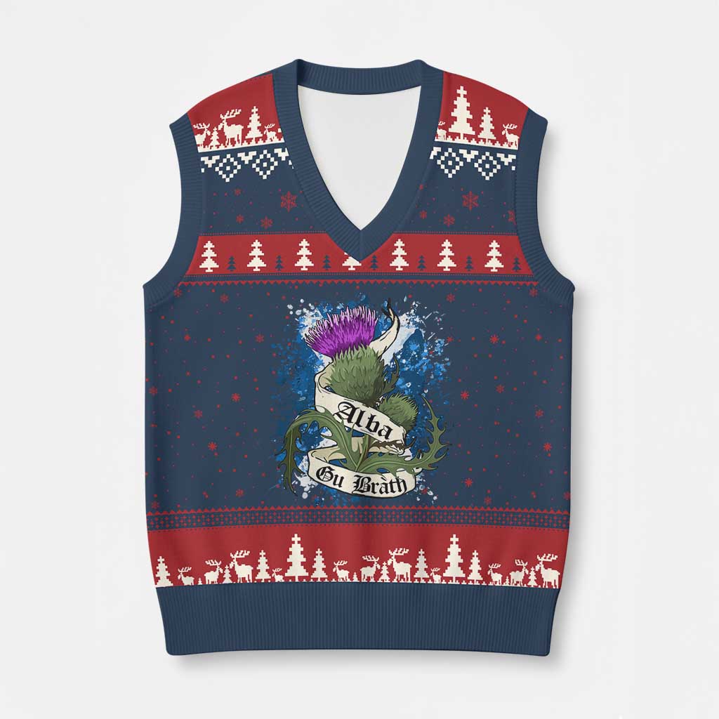 Alba Gu Brath V-Neck Knit Sweater Vest Vintage Thistle Flower Scottish Scotland Flag Saltire TS11 Navy Red Print Your Wear