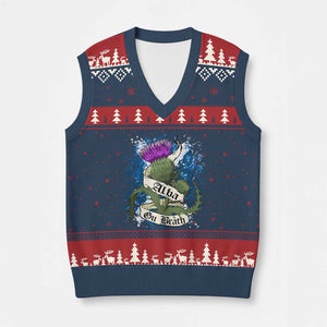 Alba Gu Brath V-Neck Knit Sweater Vest Vintage Thistle Flower Scottish Scotland Flag Saltire TS11 Navy Red Print Your Wear