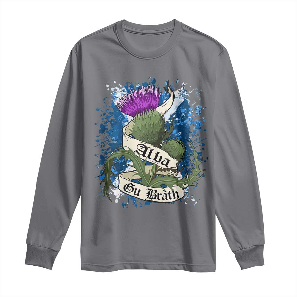 Alba Gu Brath Long Sleeve Shirt Vintage Thistle Flower Scottish Scotland Flag Saltire TS11 Charcoal Print Your Wear