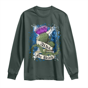 Alba Gu Brath Long Sleeve Shirt Vintage Thistle Flower Scottish Scotland Flag Saltire TS11 Dark Forest Green Print Your Wear