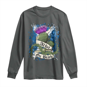 Alba Gu Brath Long Sleeve Shirt Vintage Thistle Flower Scottish Scotland Flag Saltire TS11 Dark Heather Print Your Wear
