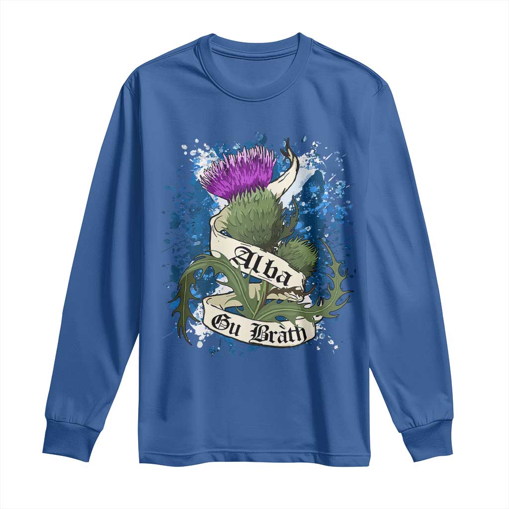 Alba Gu Brath Long Sleeve Shirt Vintage Thistle Flower Scottish Scotland Flag Saltire TS11 Royal Blue Print Your Wear