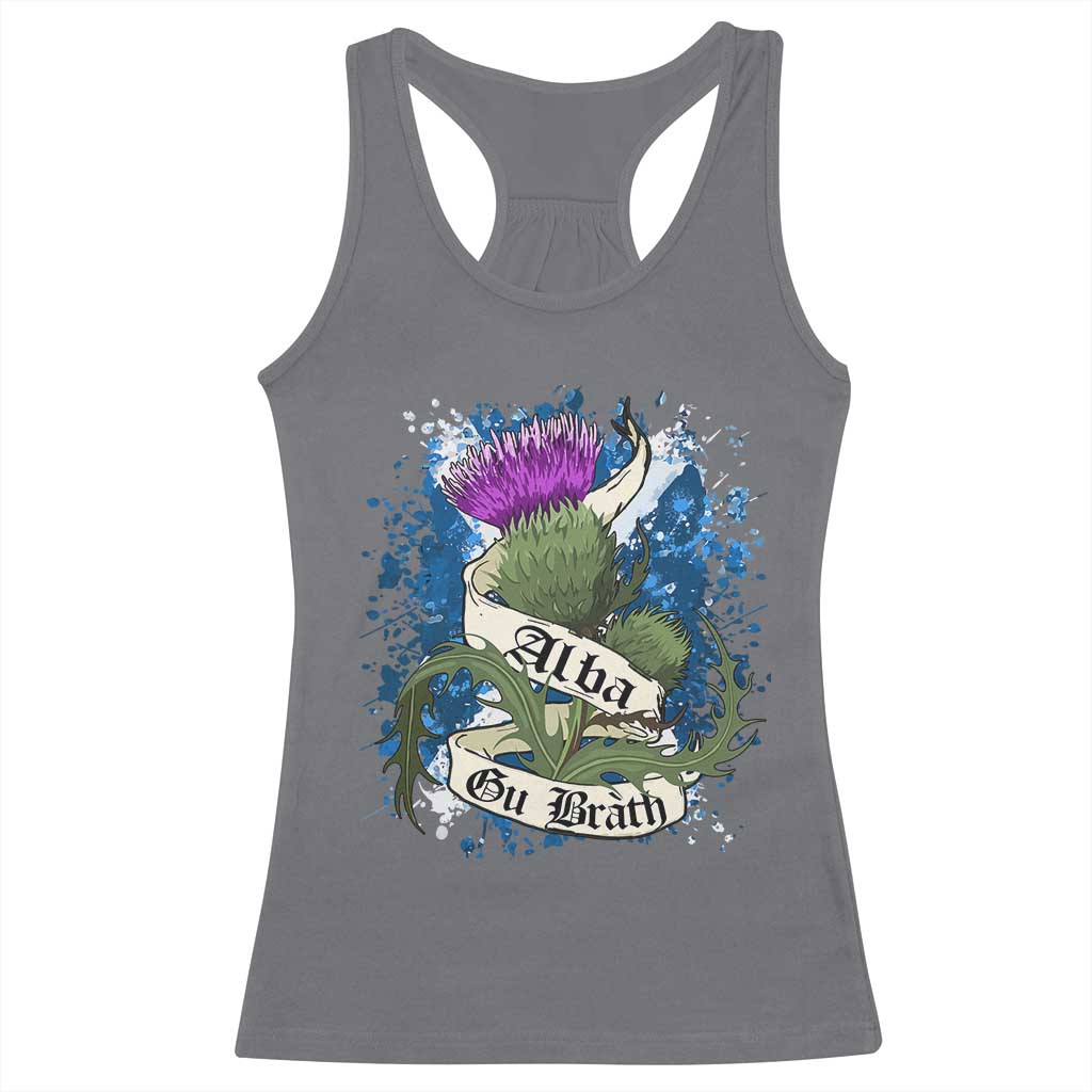 Alba Gu Brath Racerback Tank Top Vintage Thistle Flower Scottish Scotland Flag Saltire TS11 Charcoal Print Your Wear