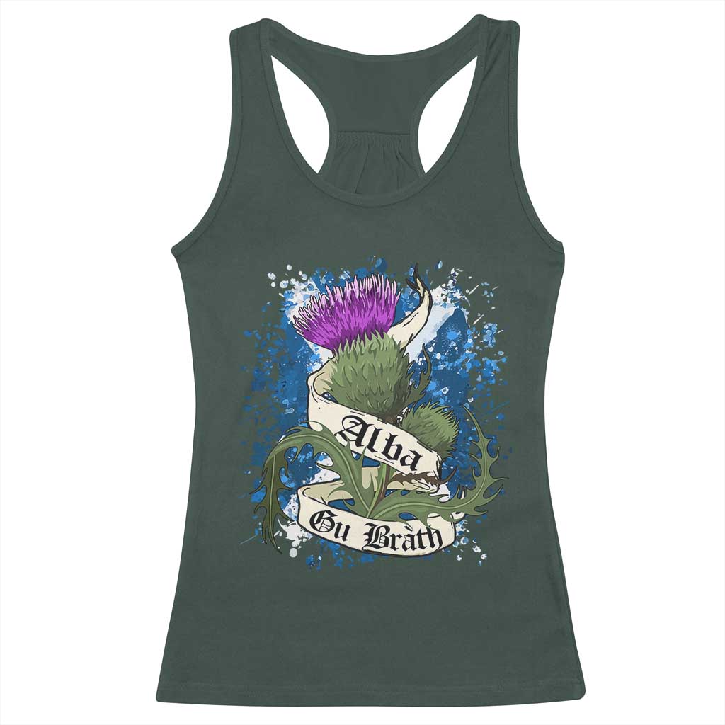 Alba Gu Brath Racerback Tank Top Vintage Thistle Flower Scottish Scotland Flag Saltire TS11 Dark Forest Green Print Your Wear