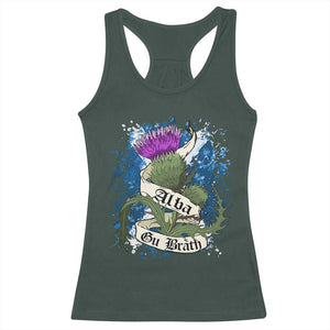 Alba Gu Brath Racerback Tank Top Vintage Thistle Flower Scottish Scotland Flag Saltire TS11 Dark Forest Green Print Your Wear