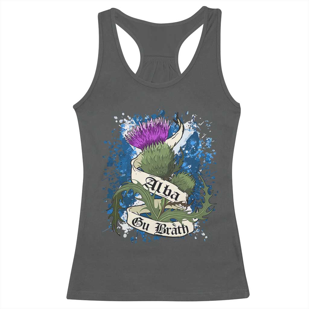 Alba Gu Brath Racerback Tank Top Vintage Thistle Flower Scottish Scotland Flag Saltire TS11 Dark Heather Print Your Wear