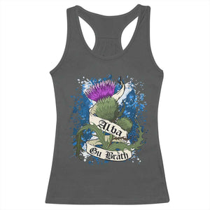 Alba Gu Brath Racerback Tank Top Vintage Thistle Flower Scottish Scotland Flag Saltire TS11 Dark Heather Print Your Wear
