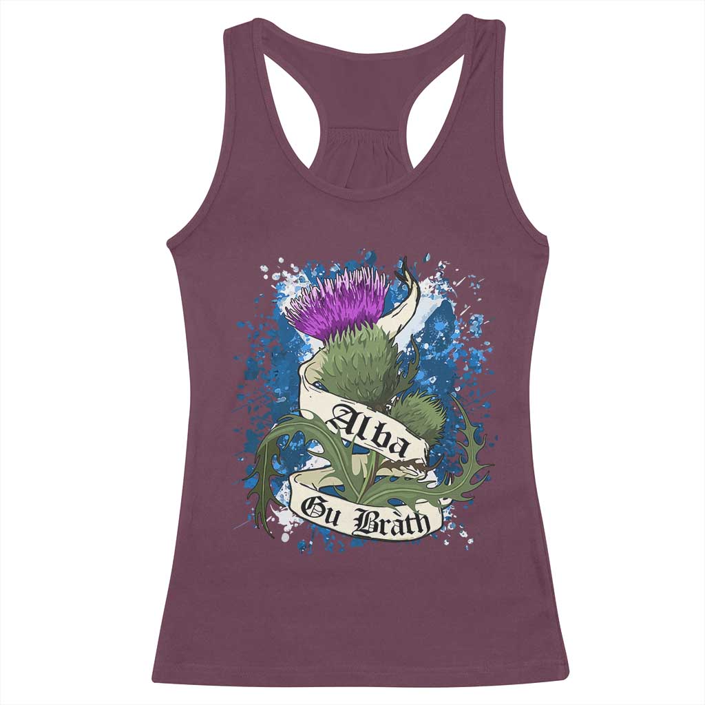 Alba Gu Brath Racerback Tank Top Vintage Thistle Flower Scottish Scotland Flag Saltire TS11 Maroon Print Your Wear