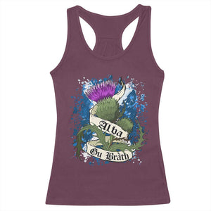 Alba Gu Brath Racerback Tank Top Vintage Thistle Flower Scottish Scotland Flag Saltire TS11 Maroon Print Your Wear