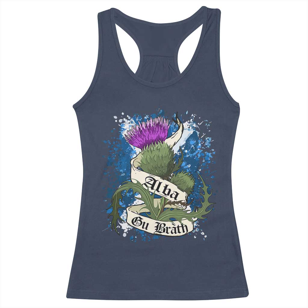 Alba Gu Brath Racerback Tank Top Vintage Thistle Flower Scottish Scotland Flag Saltire TS11 Navy Print Your Wear