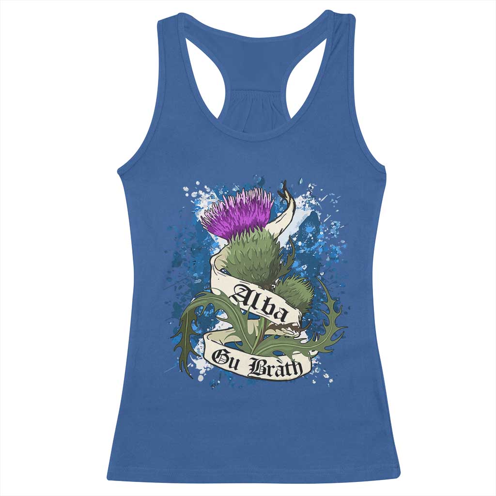 Alba Gu Brath Racerback Tank Top Vintage Thistle Flower Scottish Scotland Flag Saltire TS11 Royal Blue Print Your Wear
