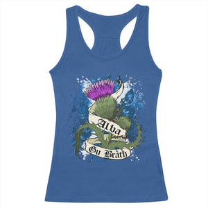 Alba Gu Brath Racerback Tank Top Vintage Thistle Flower Scottish Scotland Flag Saltire TS11 Royal Blue Print Your Wear