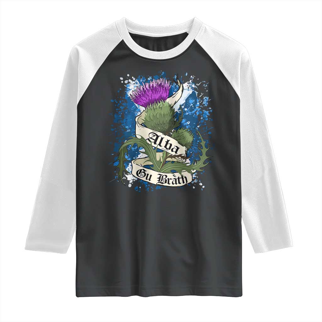 Alba Gu Brath Raglan Shirt Vintage Thistle Flower Scottish Scotland Flag Saltire TS11 Black White Print Your Wear