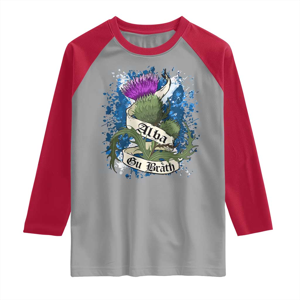 Alba Gu Brath Raglan Shirt Vintage Thistle Flower Scottish Scotland Flag Saltire TS11 Sport Gray Red Print Your Wear