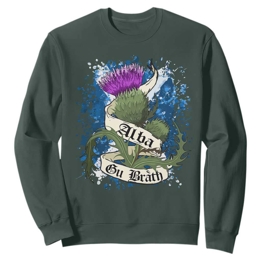 Alba Gu Brath Sweatshirt Vintage Thistle Flower Scottish Scotland Flag Saltire TS11 Dark Forest Green Print Your Wear