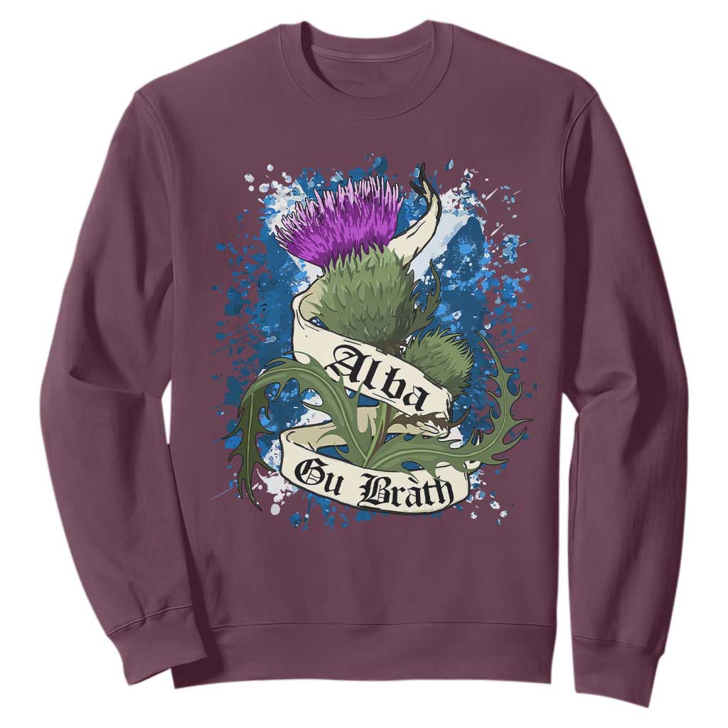 Alba Gu Brath Sweatshirt Vintage Thistle Flower Scottish Scotland Flag Saltire TS11 Maroon Print Your Wear