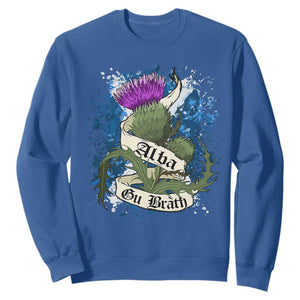 Alba Gu Brath Sweatshirt Vintage Thistle Flower Scottish Scotland Flag Saltire TS11 Royal Blue Print Your Wear