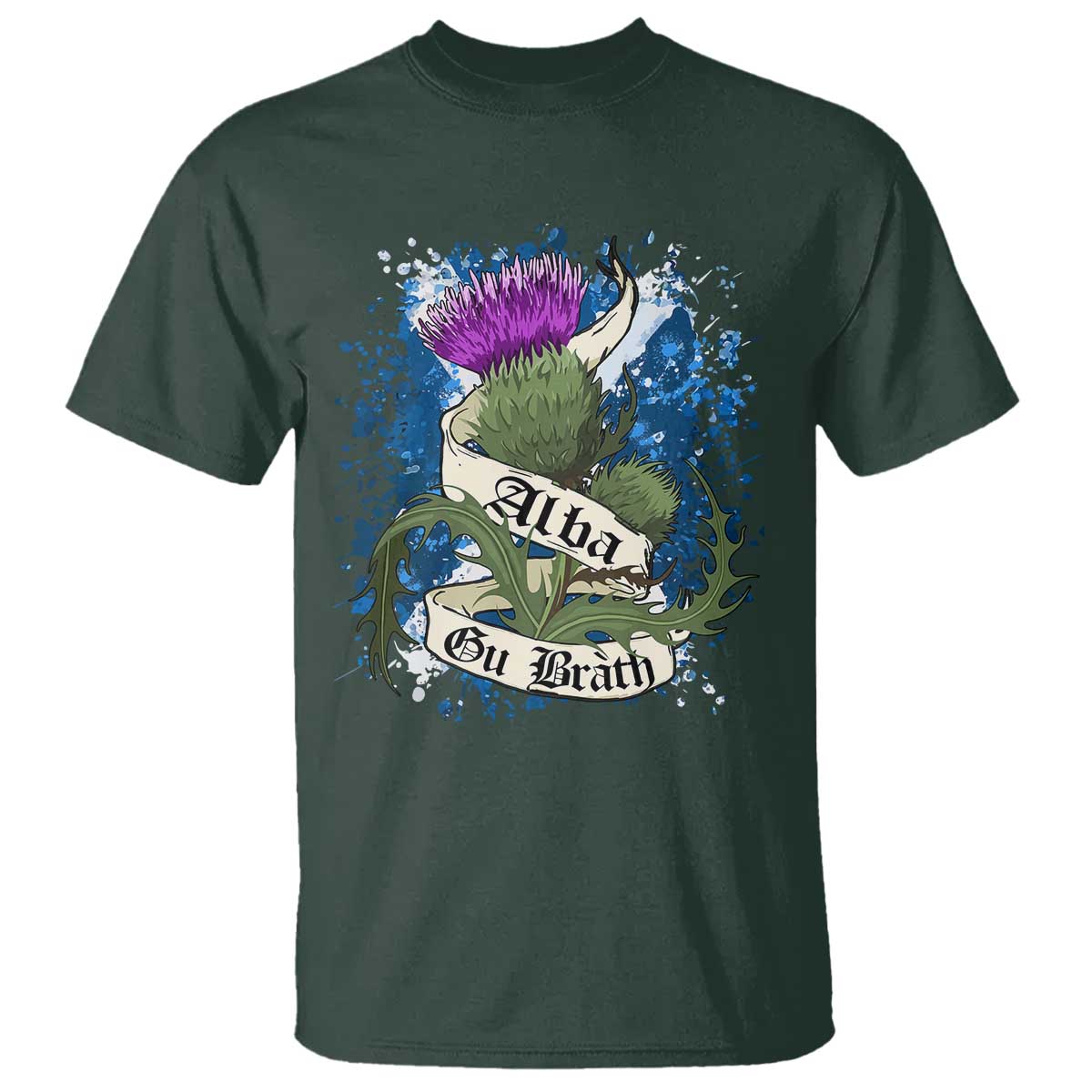 Alba Gu Brath T Shirt Vintage Thistle Flower Scottish Scotland Flag Saltire TS11 Dark Forest Green Print Your Wear