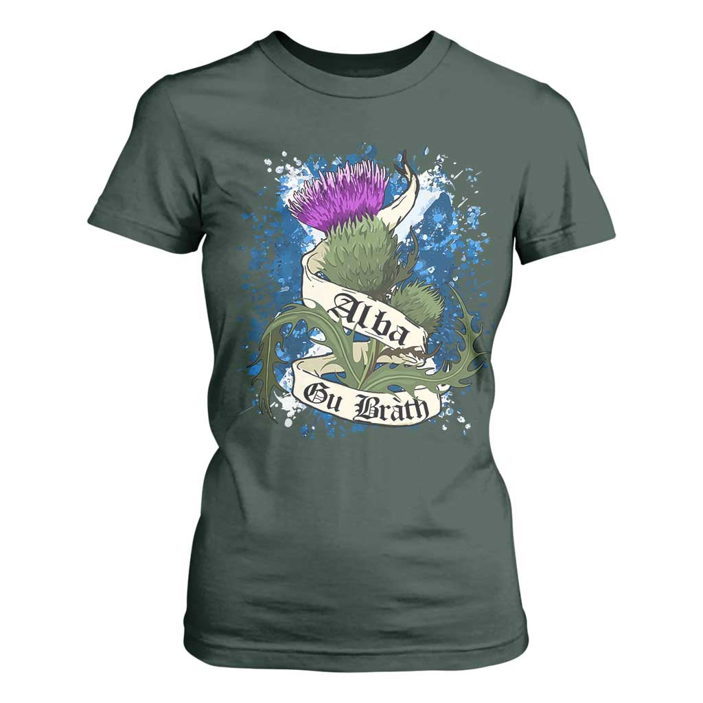 Alba Gu Brath T Shirt For Women Vintage Thistle Flower Scottish Scotland Flag Saltire TS11 Dark Forest Green Print Your Wear