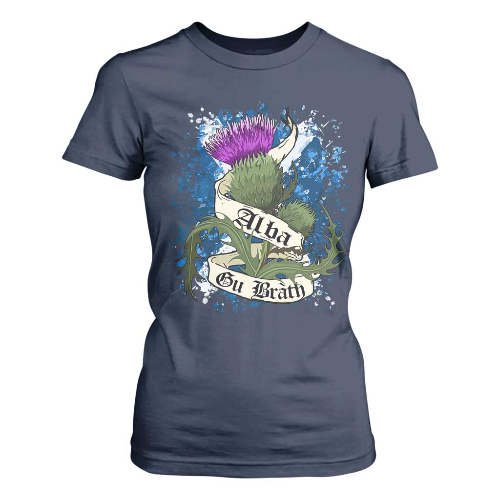 Alba Gu Brath T Shirt For Women Vintage Thistle Flower Scottish Scotland Flag Saltire TS11 Navy Print Your Wear