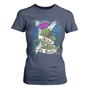 Alba Gu Brath T Shirt For Women Vintage Thistle Flower Scottish Scotland Flag Saltire TS11 Navy Print Your Wear