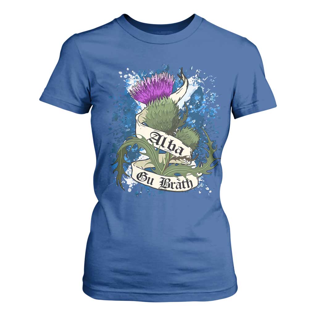 Alba Gu Brath T Shirt For Women Vintage Thistle Flower Scottish Scotland Flag Saltire TS11 Royal Blue Print Your Wear