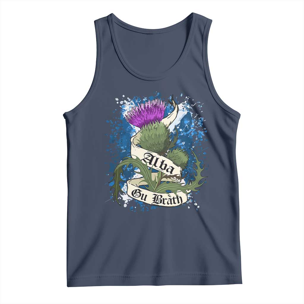 Alba Gu Brath Tank Top Vintage Thistle Flower Scottish Scotland Flag Saltire TS11 Navy Print Your Wear