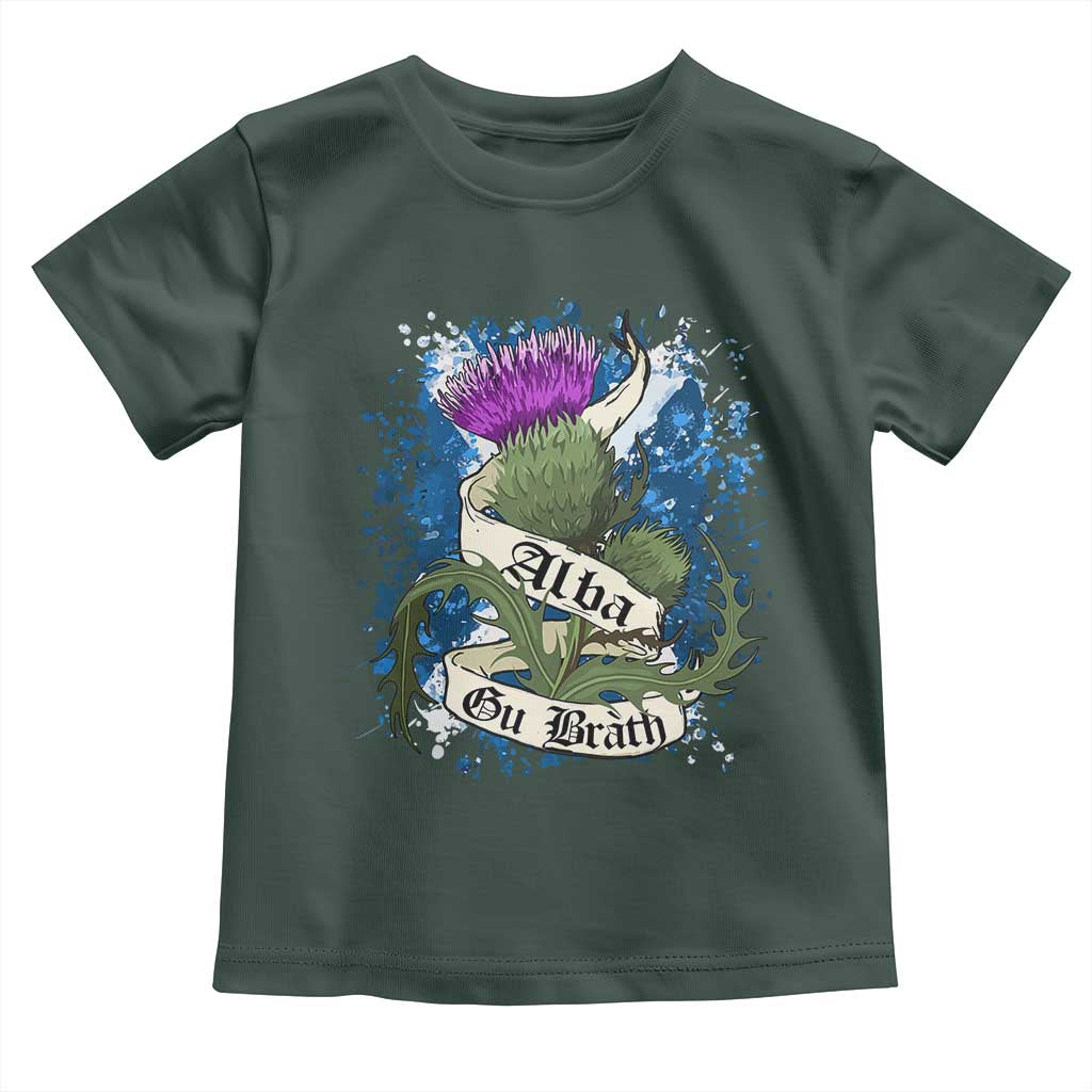 Alba Gu Brath Toddler T Shirt Vintage Thistle Flower Scottish Scotland Flag Saltire TS11 Dark Forest Green Print Your Wear