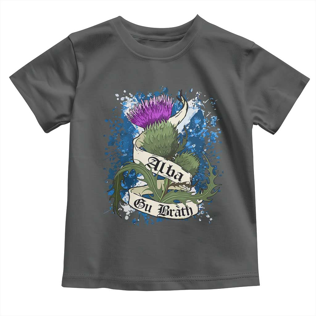 Alba Gu Brath Toddler T Shirt Vintage Thistle Flower Scottish Scotland Flag Saltire TS11 Dark Heather Print Your Wear