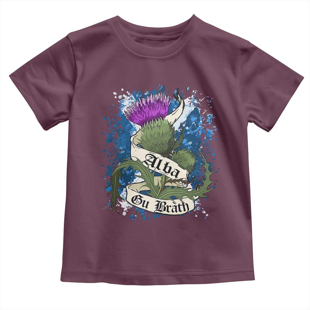 Alba Gu Brath Toddler T Shirt Vintage Thistle Flower Scottish Scotland Flag Saltire TS11 Maroon Print Your Wear