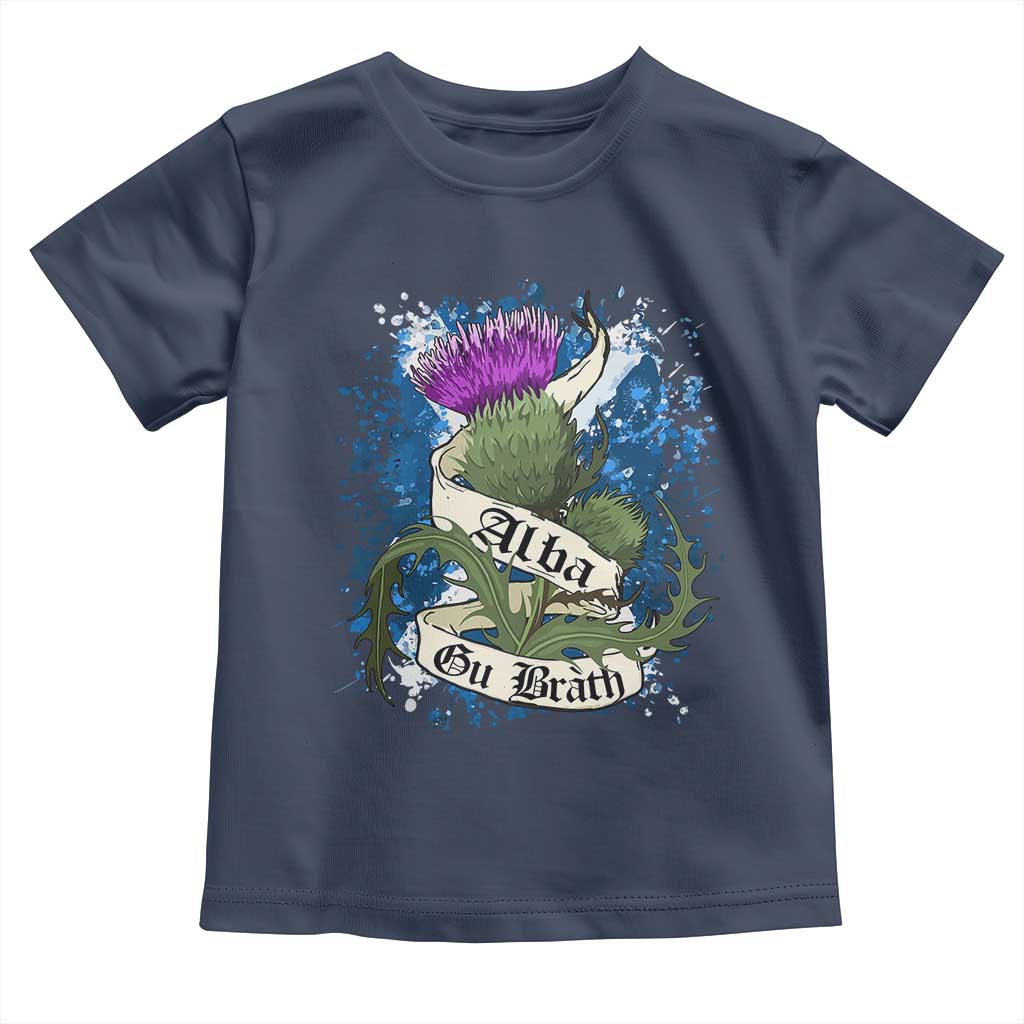 Alba Gu Brath Toddler T Shirt Vintage Thistle Flower Scottish Scotland Flag Saltire TS11 Navy Print Your Wear