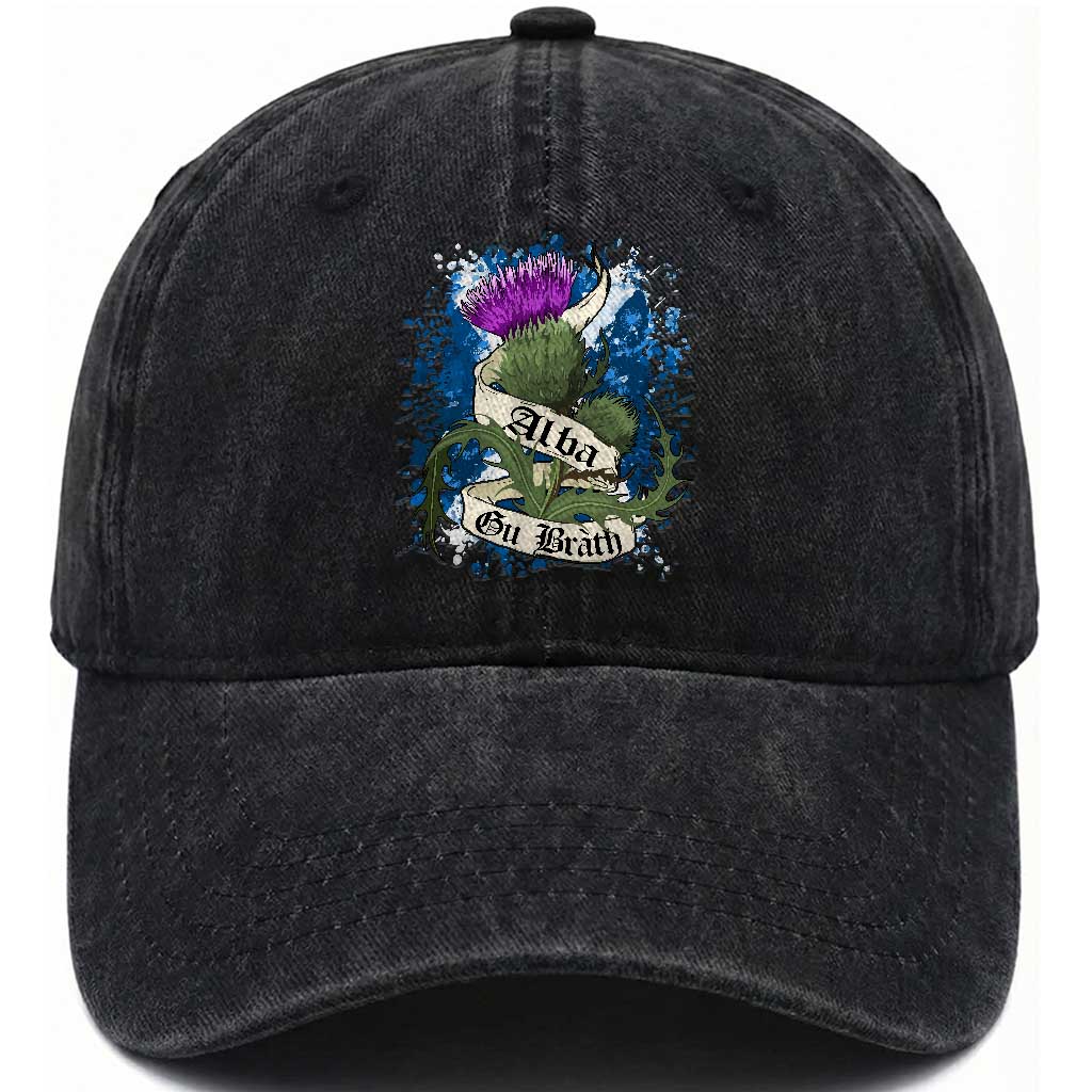 Alba Gu Brath Washed Cotton Baseball Cap Vintage Thistle Flower Scottish Scotland Flag Saltire TS11 Print Your Wear