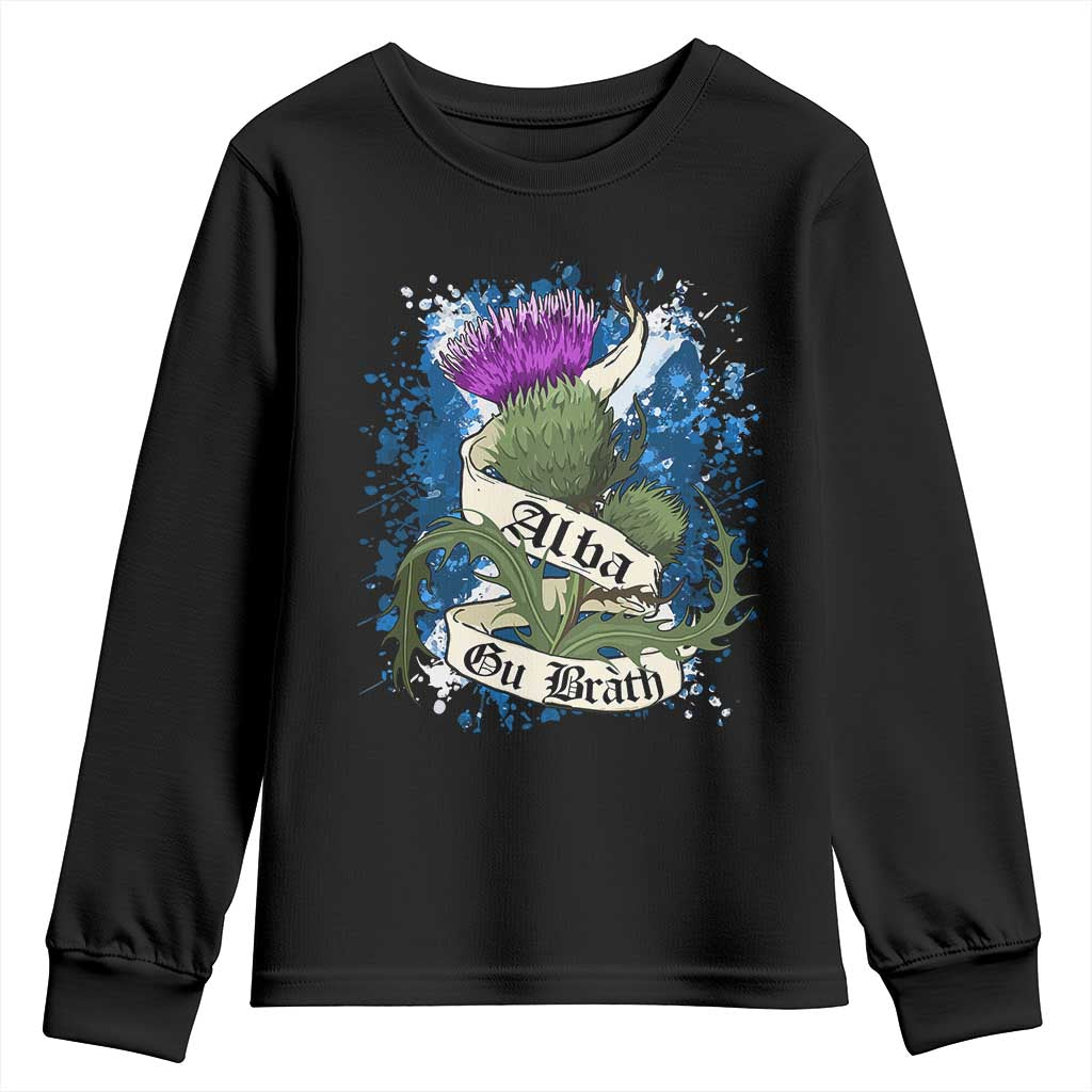 Alba Gu Brath Youth Sweatshirt Vintage Thistle Flower Scottish Scotland Flag Saltire TS11 Black Print Your Wear