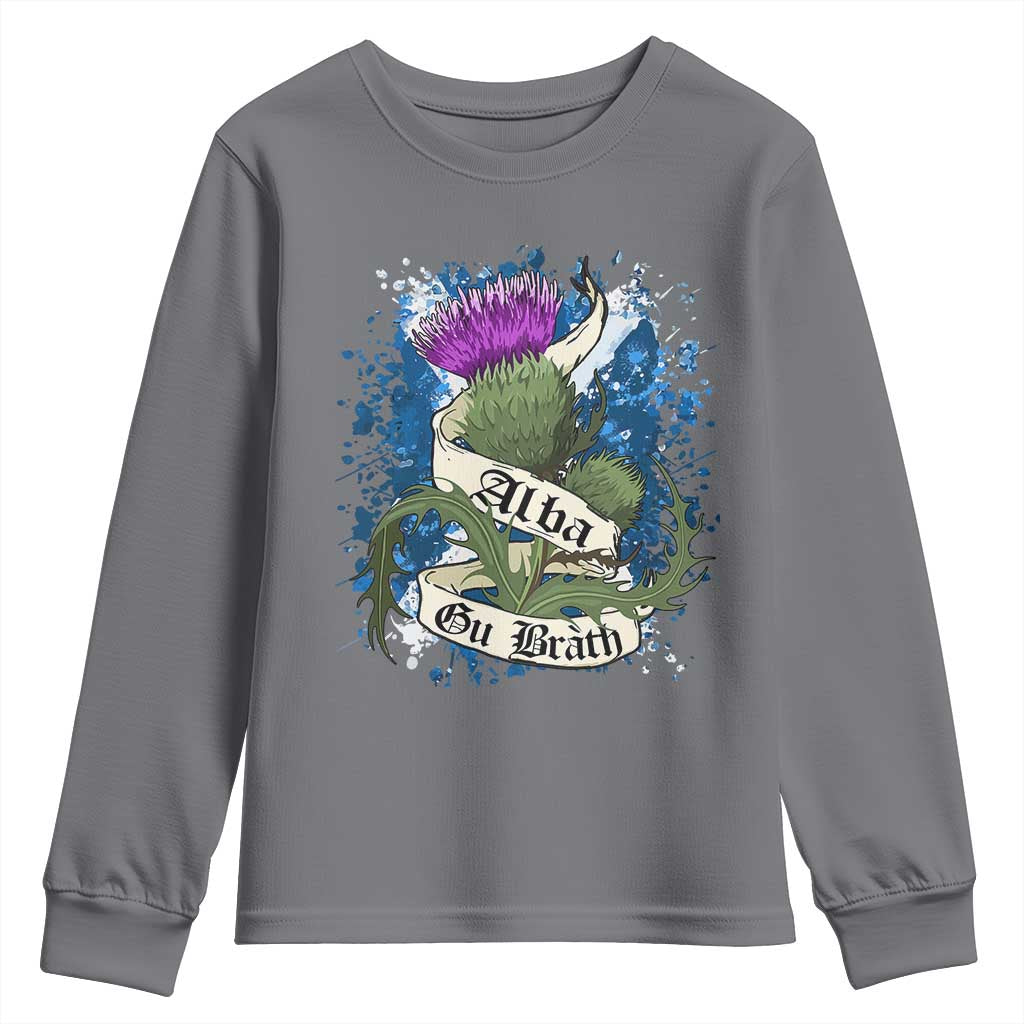 Alba Gu Brath Youth Sweatshirt Vintage Thistle Flower Scottish Scotland Flag Saltire TS11 Charcoal Print Your Wear