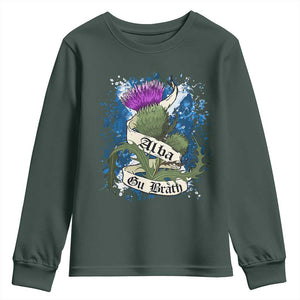 Alba Gu Brath Youth Sweatshirt Vintage Thistle Flower Scottish Scotland Flag Saltire TS11 Dark Forest Green Print Your Wear