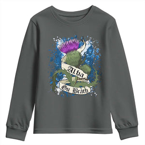 Alba Gu Brath Youth Sweatshirt Vintage Thistle Flower Scottish Scotland Flag Saltire TS11 Dark Heather Print Your Wear
