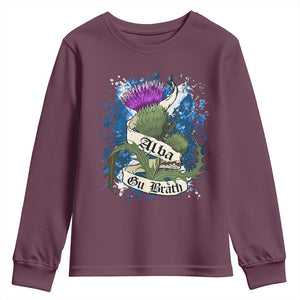 Alba Gu Brath Youth Sweatshirt Vintage Thistle Flower Scottish Scotland Flag Saltire TS11 Maroon Print Your Wear