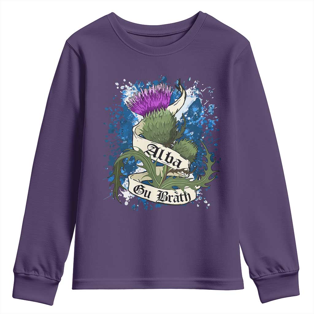 Alba Gu Brath Youth Sweatshirt Vintage Thistle Flower Scottish Scotland Flag Saltire TS11 Purple Print Your Wear