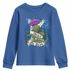 Alba Gu Brath Youth Sweatshirt Vintage Thistle Flower Scottish Scotland Flag Saltire TS11 Royal Blue Print Your Wear
