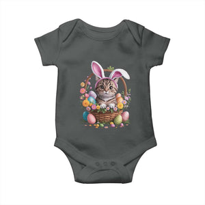 Funny Easter Day Cat Bunny Ears Egg Basket Baby Onesie TS11 Dark Heather Print Your Wear