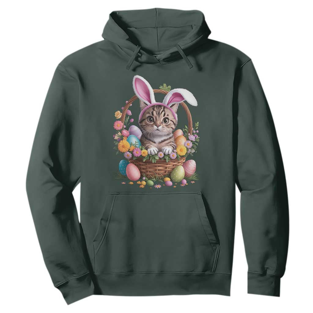 Funny Easter Day Cat Bunny Ears Egg Basket Hoodie TS11 Dark Forest Green Print Your Wear