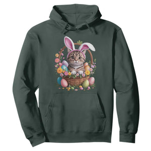 Funny Easter Day Cat Bunny Ears Egg Basket Hoodie TS11 Dark Forest Green Print Your Wear