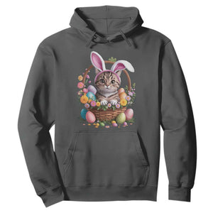 Funny Easter Day Cat Bunny Ears Egg Basket Hoodie TS11 Dark Heather Print Your Wear