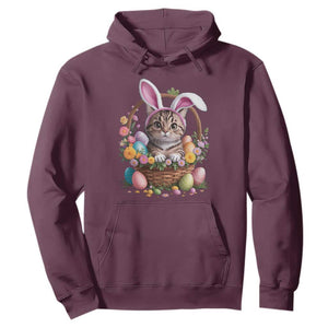 Funny Easter Day Cat Bunny Ears Egg Basket Hoodie TS11 Maroon Print Your Wear