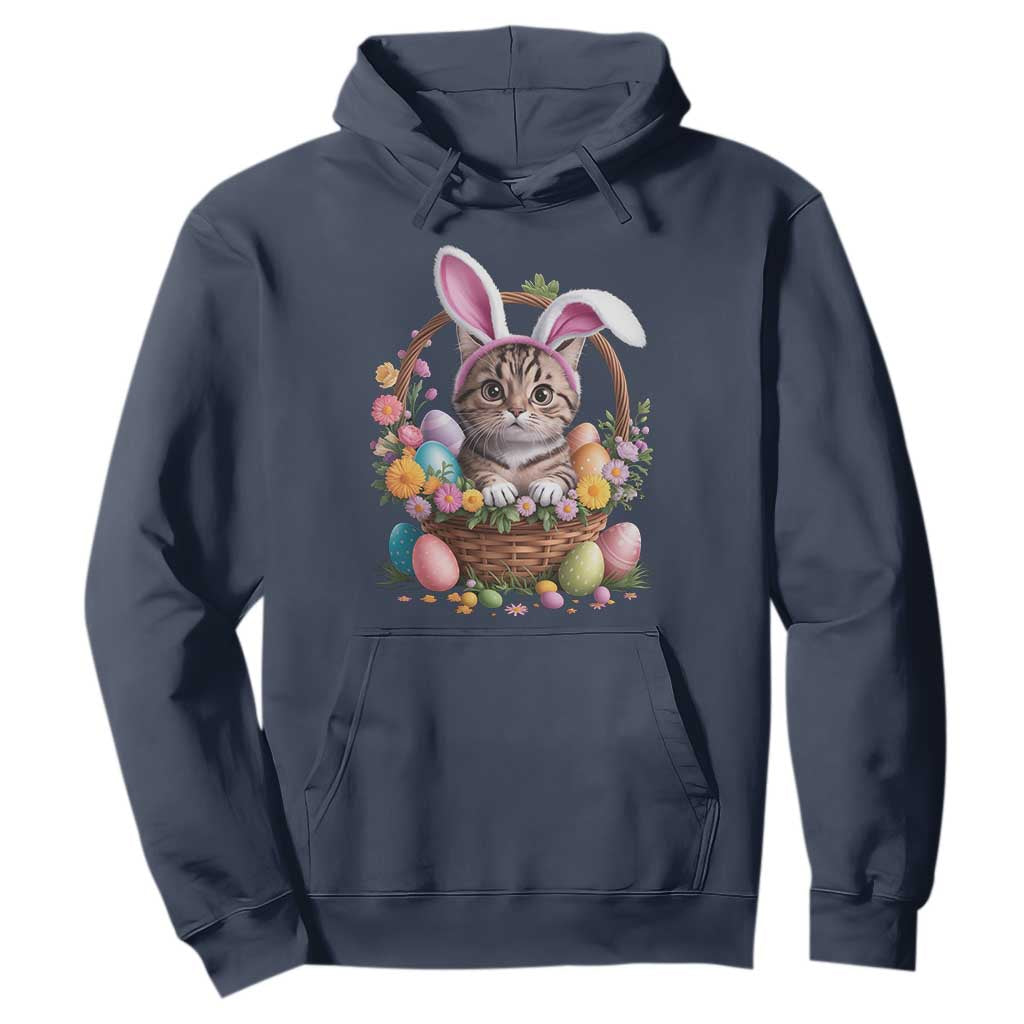 Funny Easter Day Cat Bunny Ears Egg Basket Hoodie TS11 Navy Print Your Wear