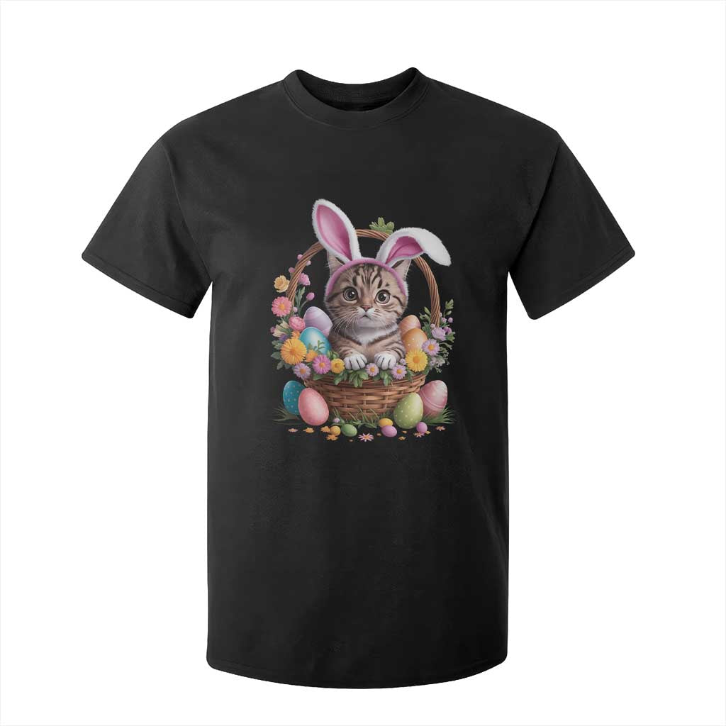 Funny Easter Day Cat Bunny Ears Egg Basket T Shirt For Kid TS11 Black Print Your Wear