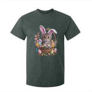 Funny Easter Day Cat Bunny Ears Egg Basket T Shirt For Kid TS11 Dark Forest Green Print Your Wear