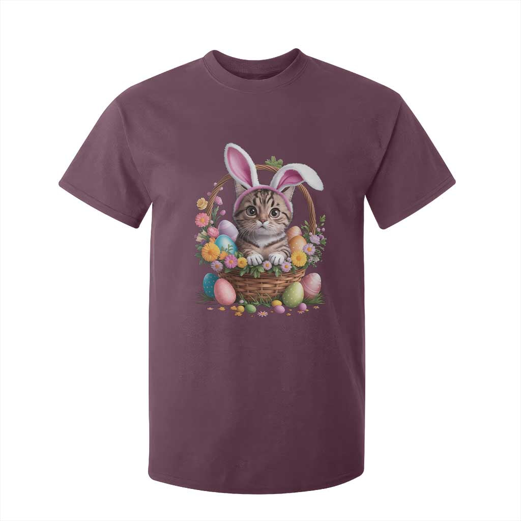 Funny Easter Day Cat Bunny Ears Egg Basket T Shirt For Kid TS11 Maroon Print Your Wear